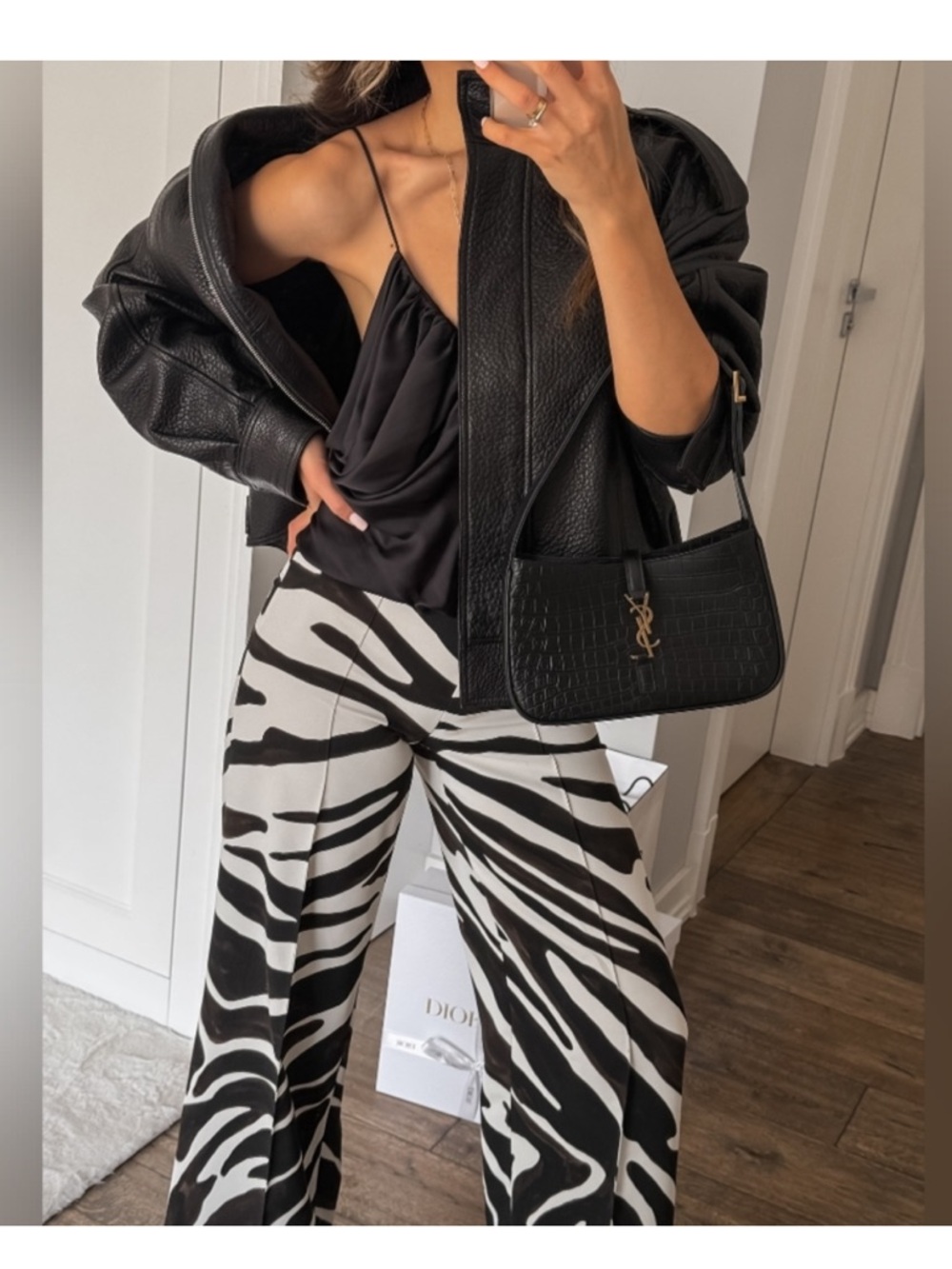 Zara Black & White Zebra-Print Wide-Leg Pants - Picture 5 of 7